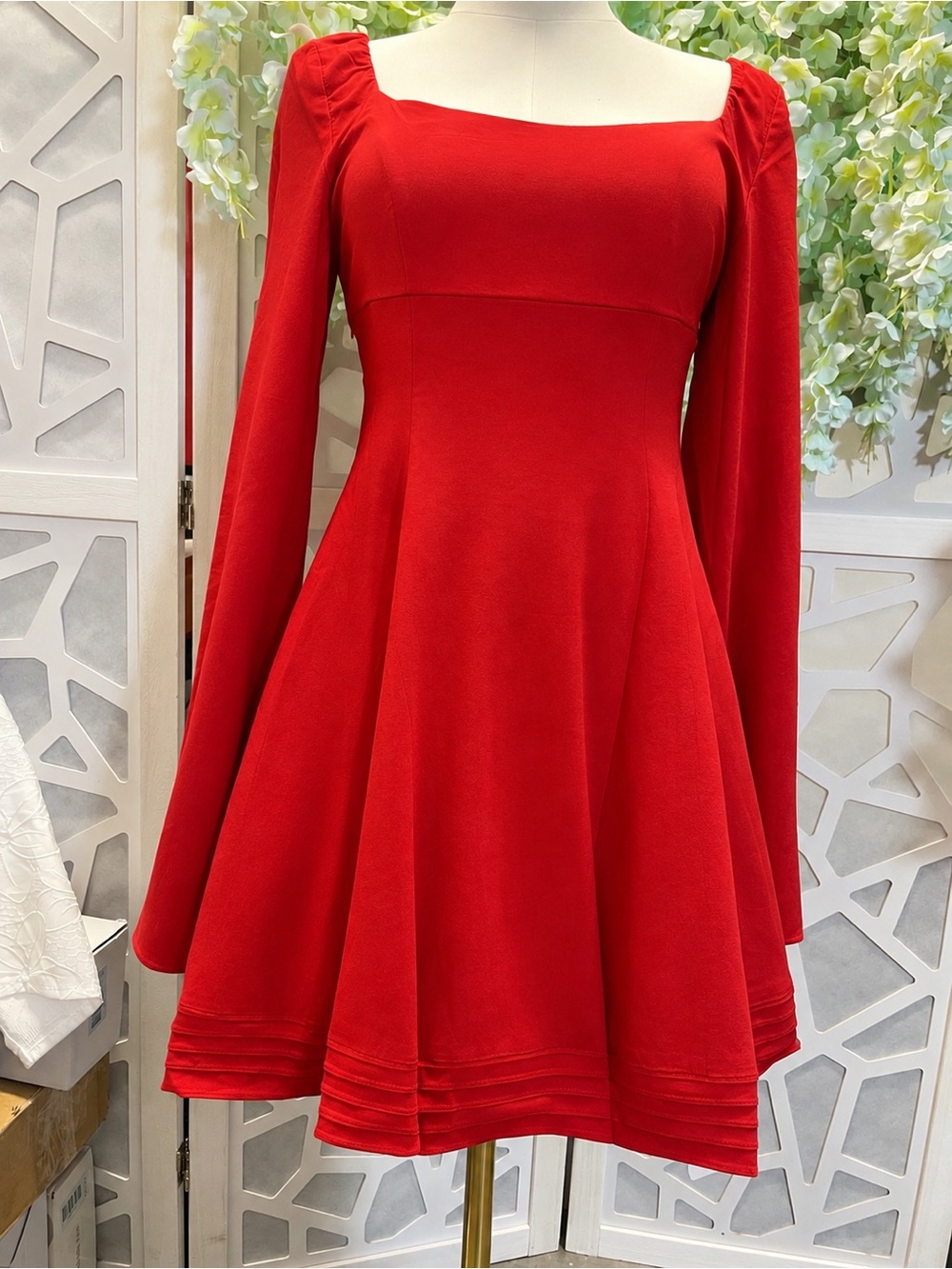 Red Square-Neck Fit & Flare Dress